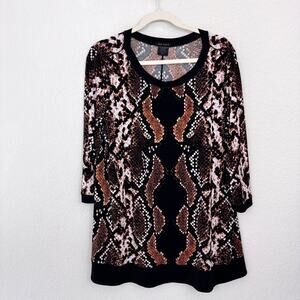 Eva Varro Womens Tunic Top Size XL Artsy Abstract Scales Geo Slinky Office Black